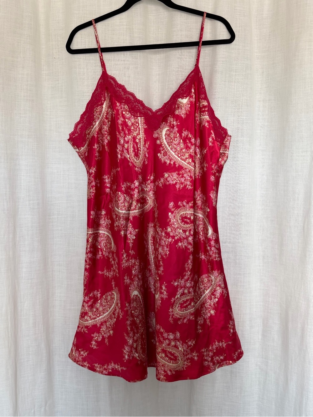 Y2K LA Intimates Red Paisley Satin Lace Slip Dress Nightgown XXL